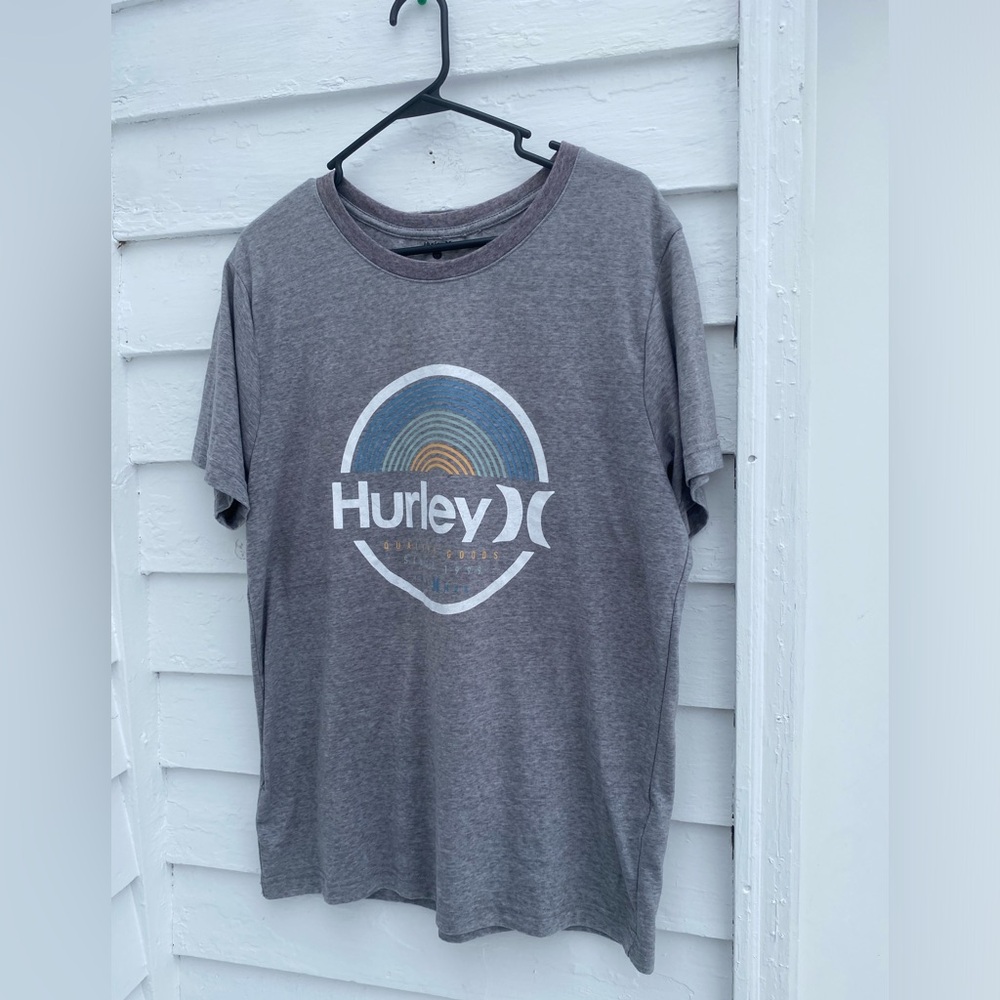 Hurley Gray Heathered Short Sleeve Tee with Blue and Yellow Graphic